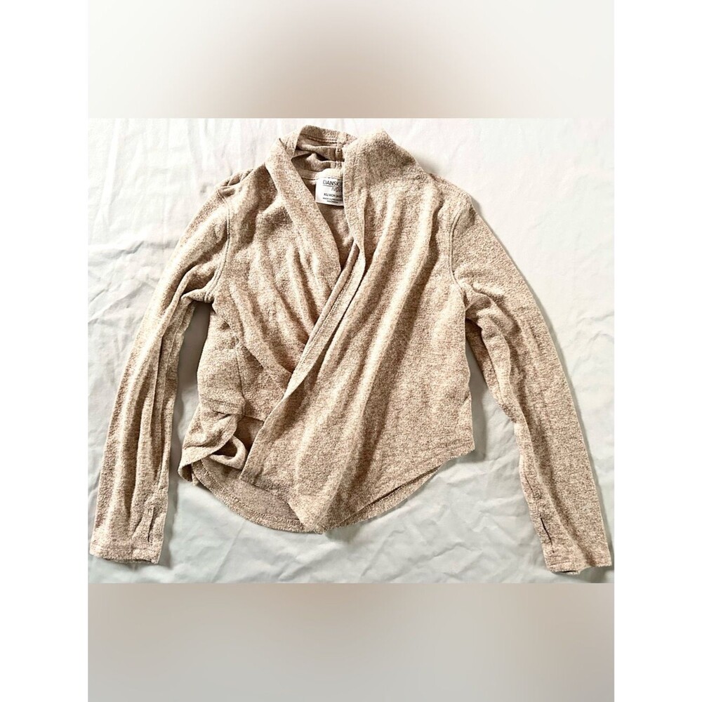 Danskin Now Girls XS 4-5 Oatmeal Heather Wrap Cardigan Thumbhole Long Sleeve